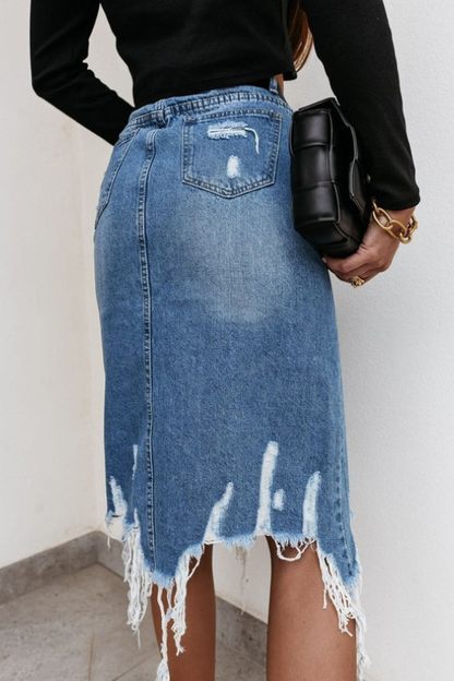 Women's Edge Distressed denim Midi Skirt