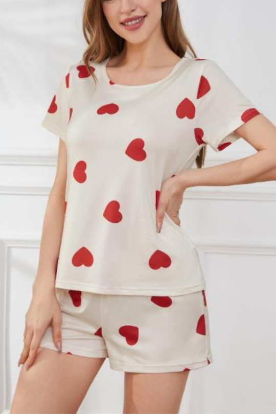 Heart Shaped Top and Shorts Pajama Set