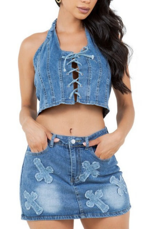 Urban Denim Two Piece Skirt Set