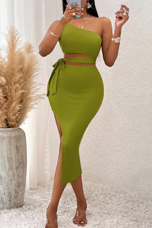 Wrap Tie Waist Off Shoulder Bodycon Dress