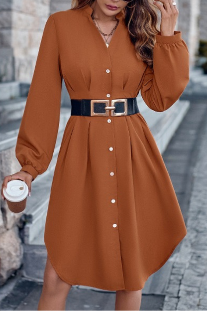 Posh Neck Long Sleeve Midi Dress