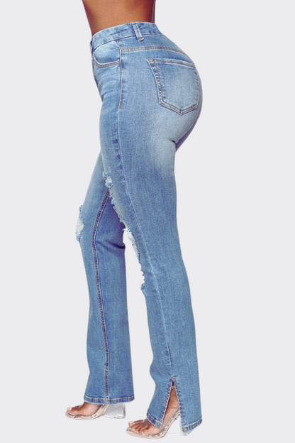 Chic Distressed Slit Jeans