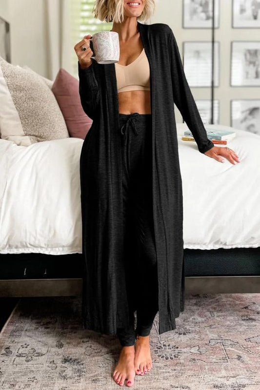 Open Long Sleeve Robe & Pant Lounge Set