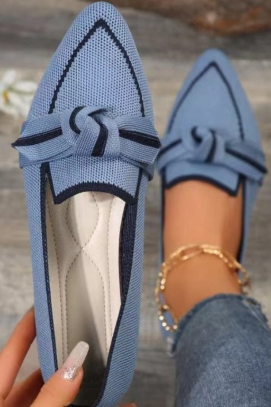 Trim Bow Tie Point Toe Loafers