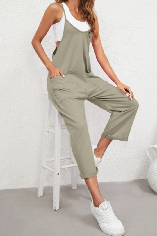 Adjustable Spaghetti Strap Straight Leg Jumpsuit