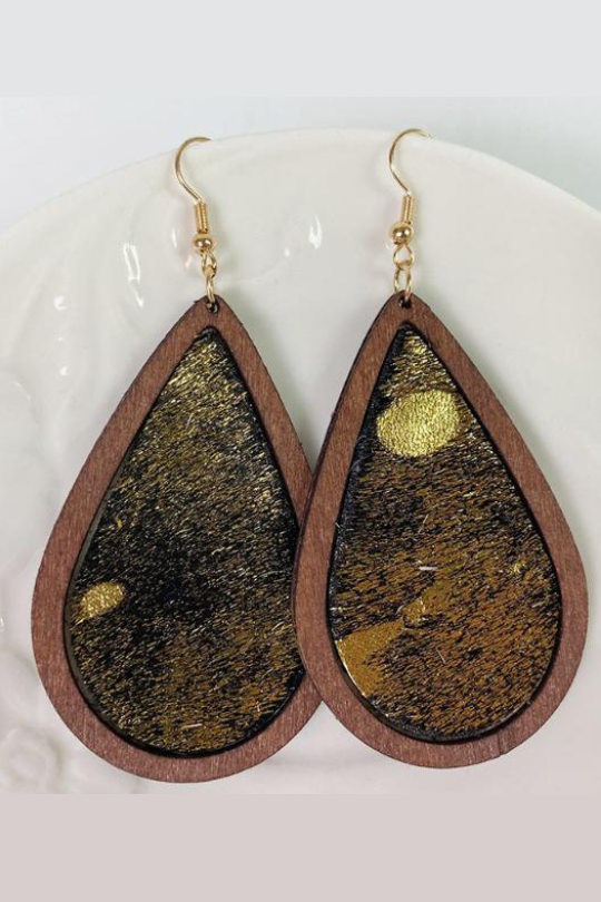 Teardrop Shape Wooden Dangle Earrings