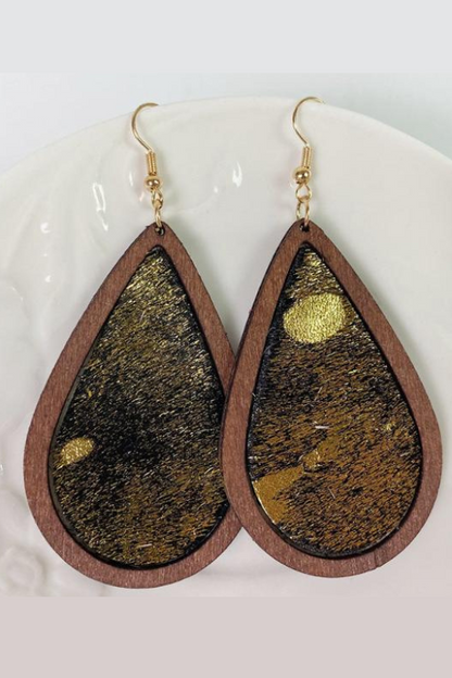 Teardrop Shape Wooden Dangle Earrings