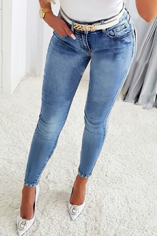 Cuff Butterfly Rhinestone Skinny Jeans