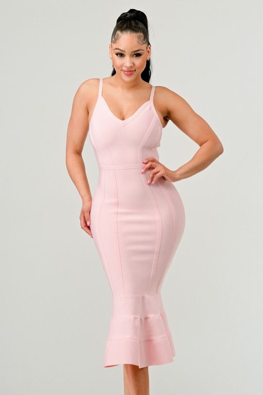 Pink Seamless Spaghetti Strap Midi Dress