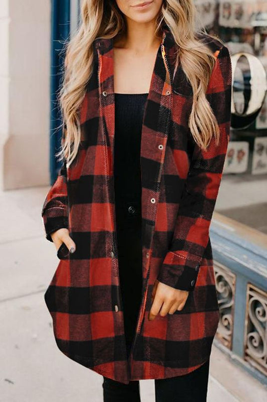 Plaid Collared Button Down Long Sleeve Shacket