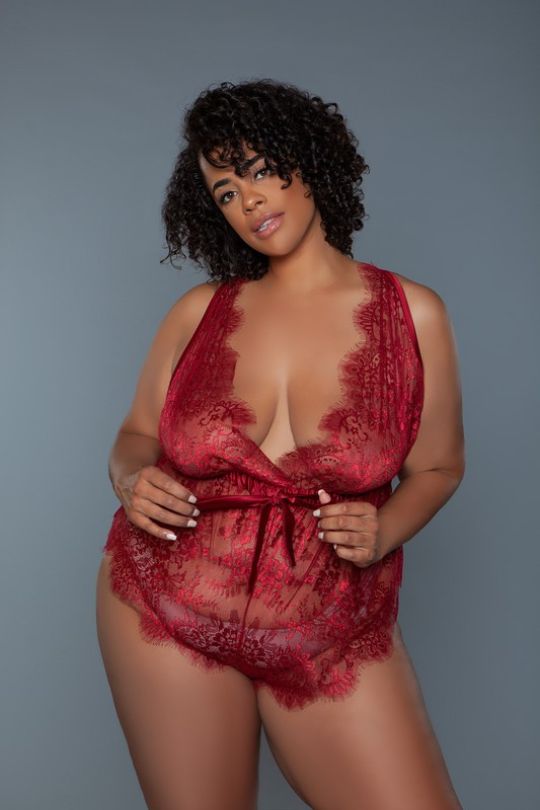 Plus Size Satin Crisscross Lace Teddy