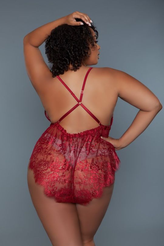 Plus Size Satin Crisscross Lace Teddy