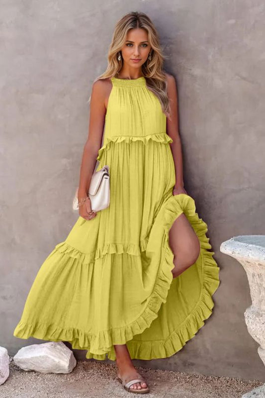 Ruffled Sleeveless Tiered Maxi Dress
