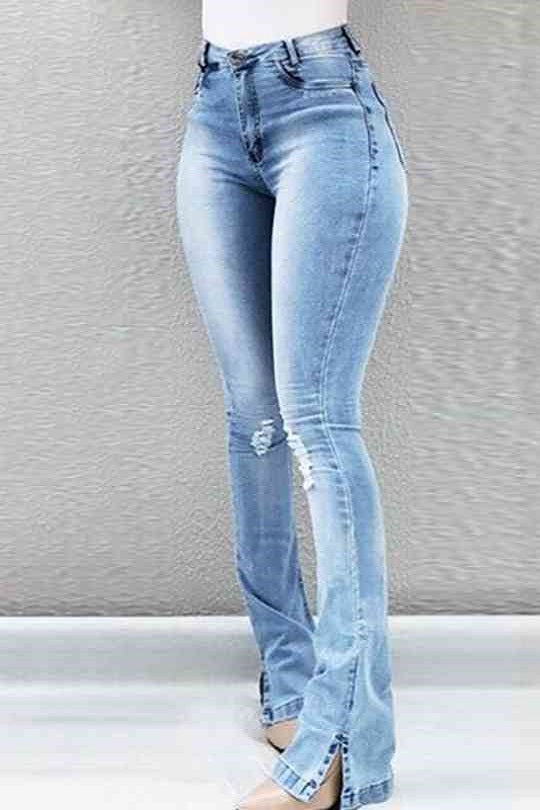 Stretch Fitted Bell Slit Denim Jeans