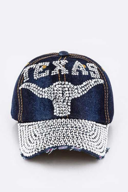 Texas Rhinestone Embellished Denim Cap