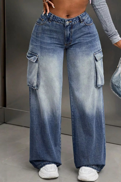 Wide Leg Cargo Pocket Denim Jeans
