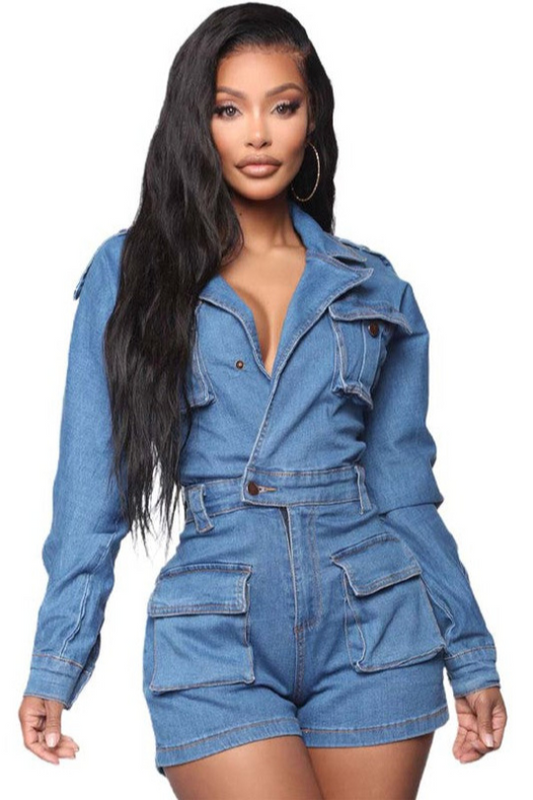 Women's Cargo Denim Romper