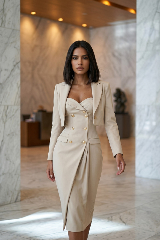 Women’s Champagne Cherie Bustier Blazer Dress Set