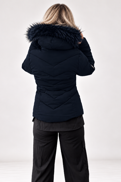 Women’s Cinched & Cozy Faux Fur Puffer Coat