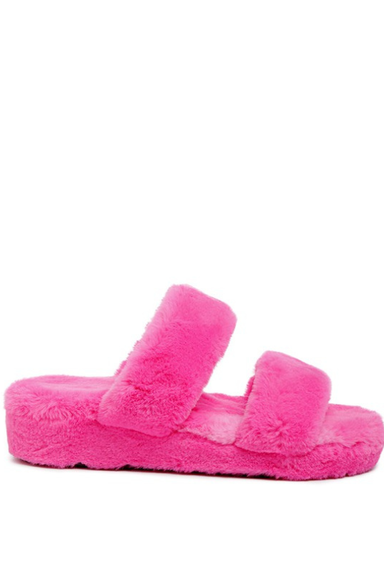 Women's Double Strap Fur Baby Slippers