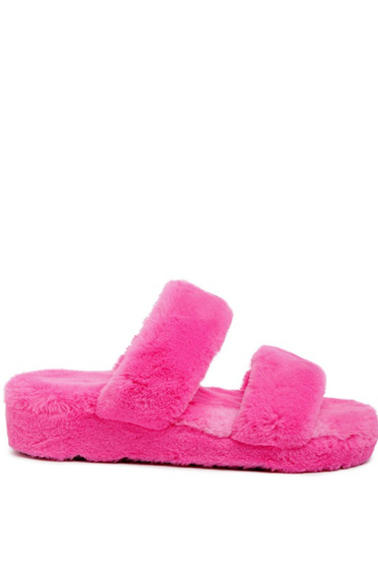 Women's Double Strap Fur Baby Slippers