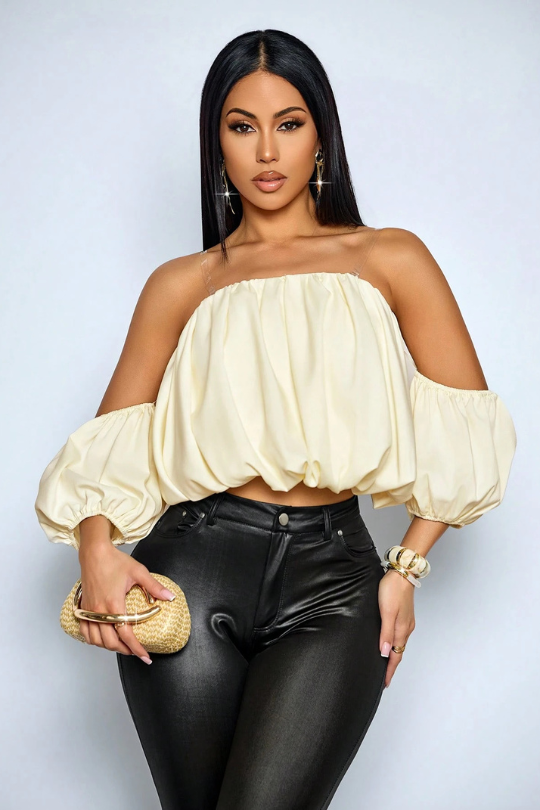 Women's Elegant Backless Puff Sleeve Blouse