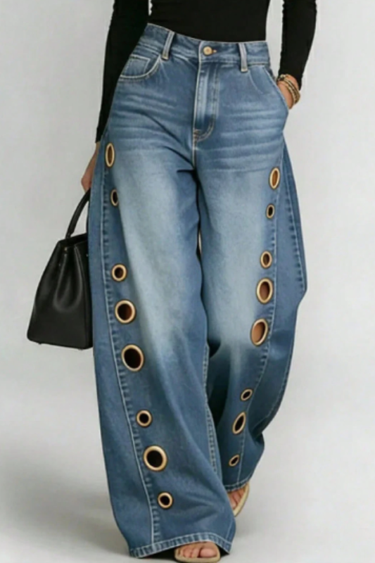 Women's Eyelet Wide Leg Jeans