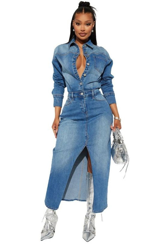 Women's Fashion Denim Long Maxi Dress
