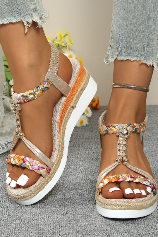 Women's Floral Woven Strap Wedge Sandals