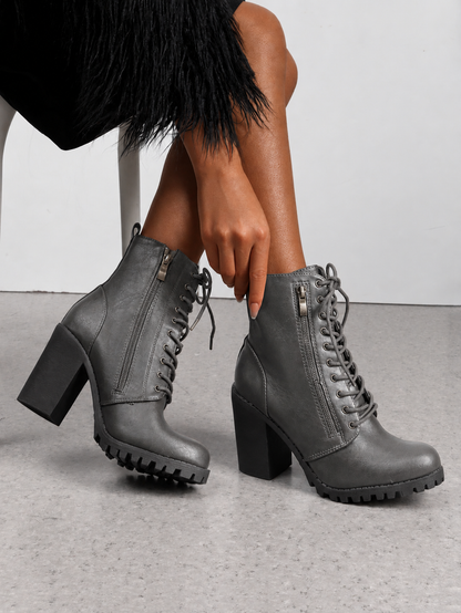 Women’s Leather Power Step Pointed-Toe Combat Boots