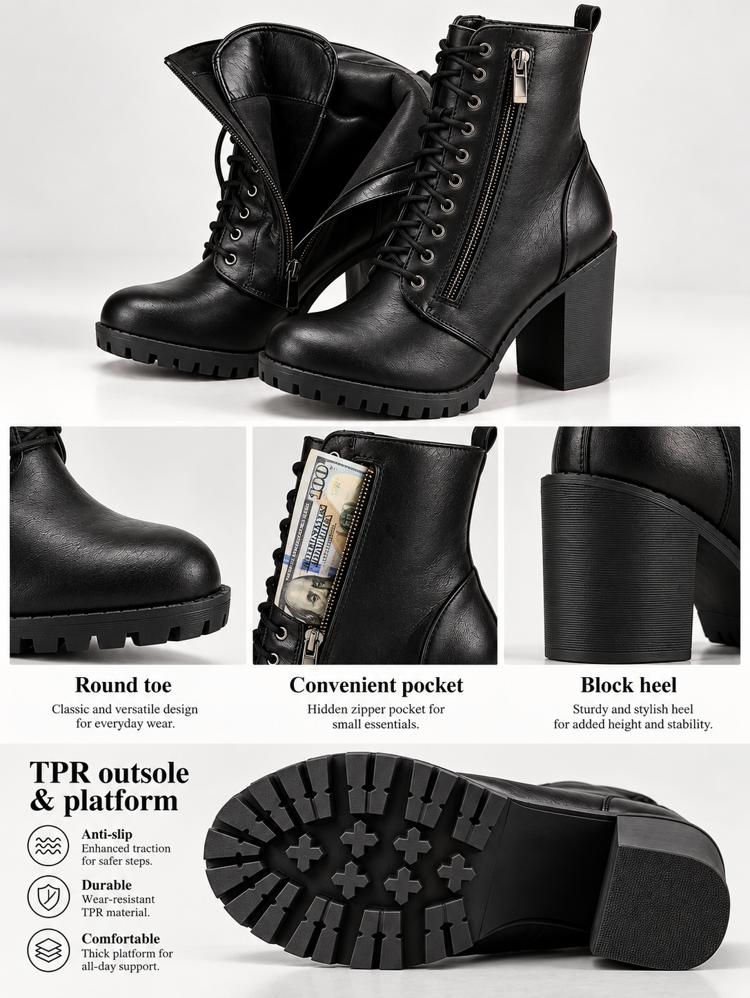 Women’s Leather Power Step Pointed-Toe Combat Boots