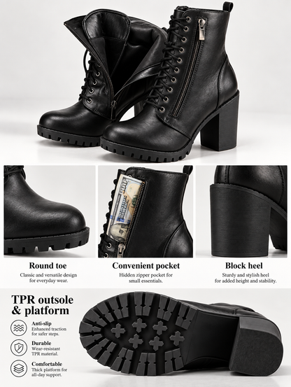 Women’s Leather Power Step Pointed-Toe Combat Boots