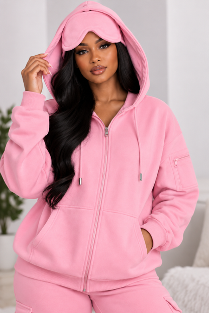 Women’s Long Sleeve Built-In Travel Eye Mask Hoodie