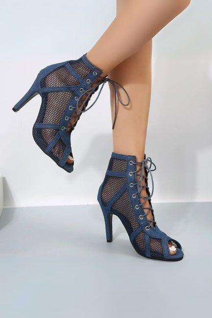Women's Mesh Net Peep Toe Stiletto Heels