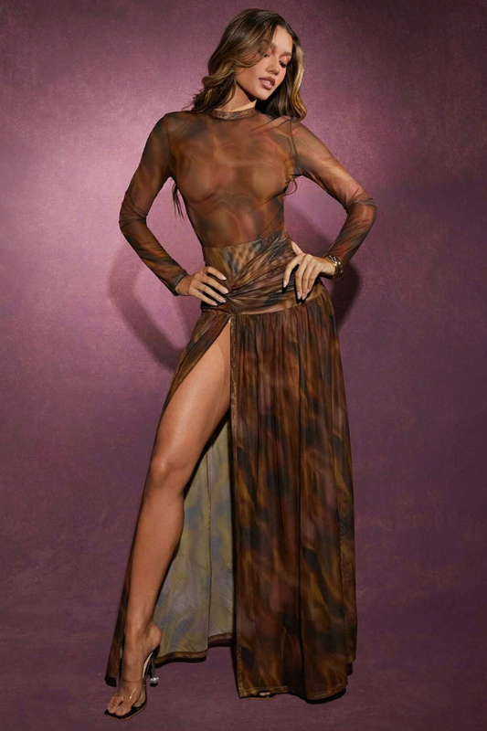 Women’s Mocha Illusion Twist Maxi Dress