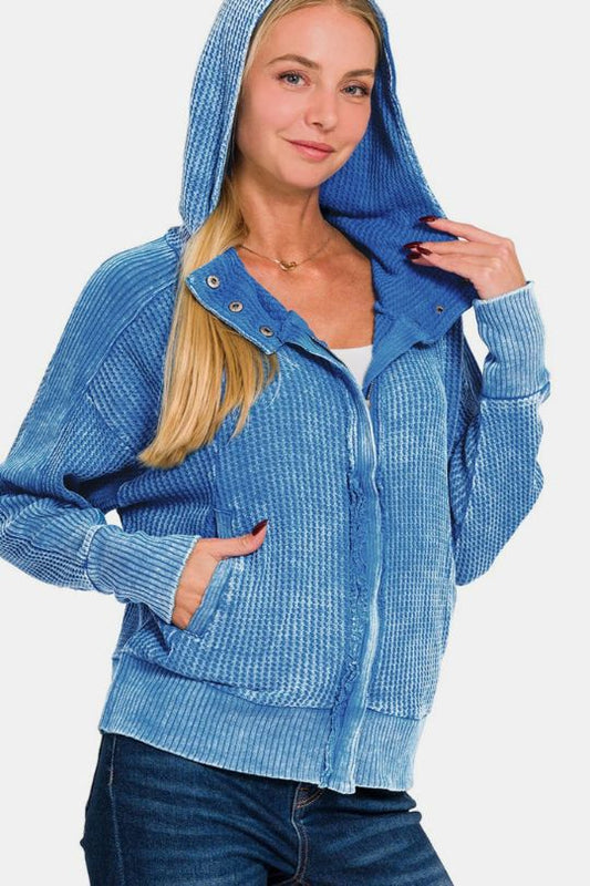 Women's Ocean Blue Zip Up Hooded Jacket