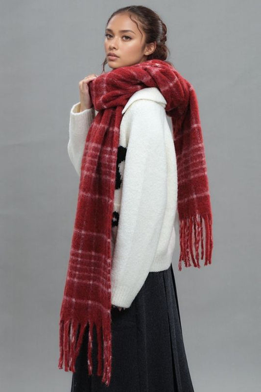 Women's Oversized Fringe Plaid Thermal Scarf