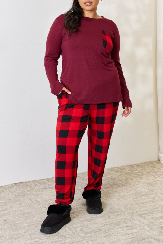 Women's Plaid Top and Bottom Pajama Set