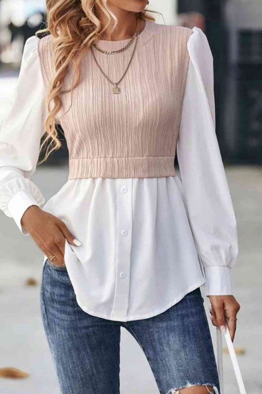 Women's Round Neck Crop Blouse and Sweater