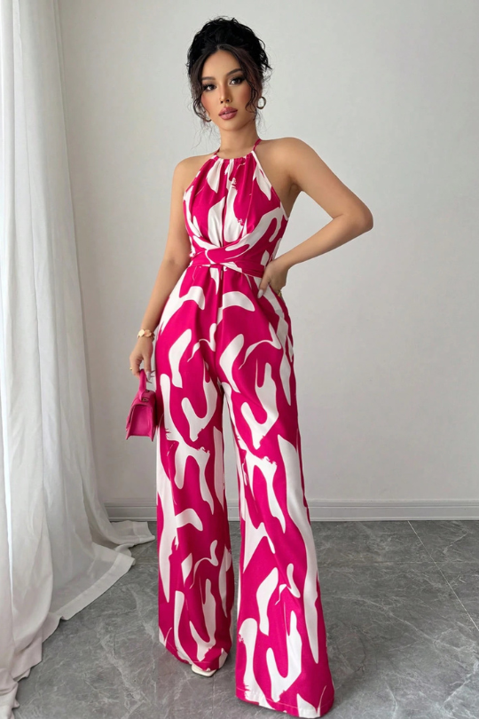 Women's Tall Pattern One Piece Halter Jumpsuit