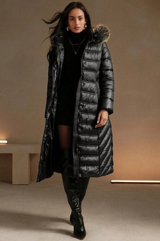 Women's Bear Collar Mid-Length Puffer Coat