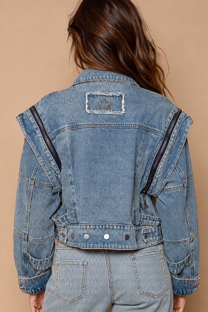 Women’s Zip Tease Cropped Denim Jacket