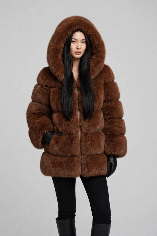 Women's Hooded Faux Fur Coat