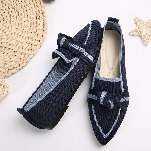 Trim Bow Tie Point Toe Loafers