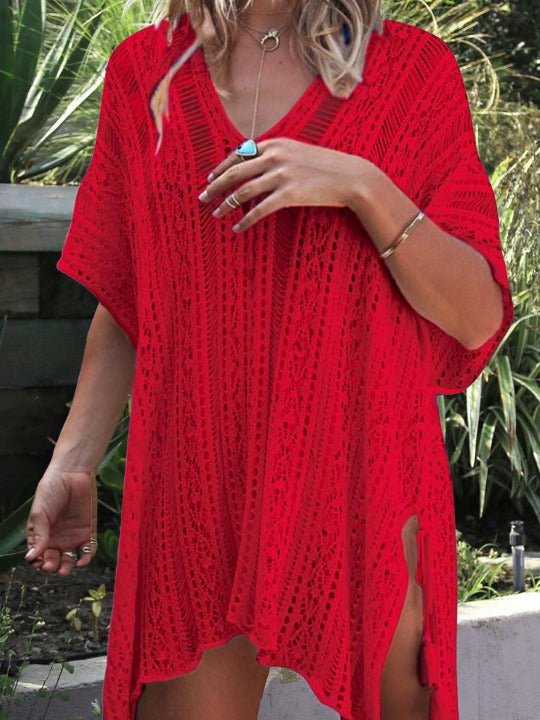 Tasseled Cutout V-Neck Cover-Up