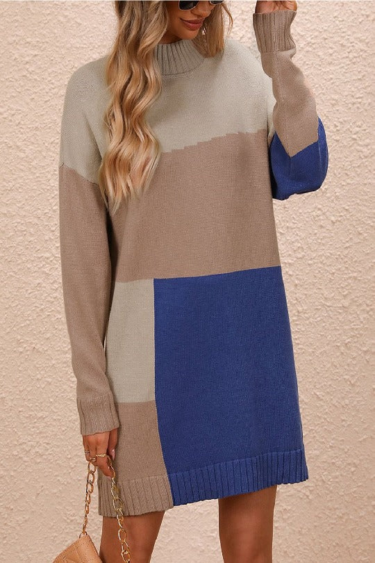 Mock Neck Dropped Shoulder Sweater Dress