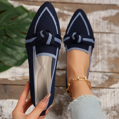 Trim Bow Tie Point Toe Loafers