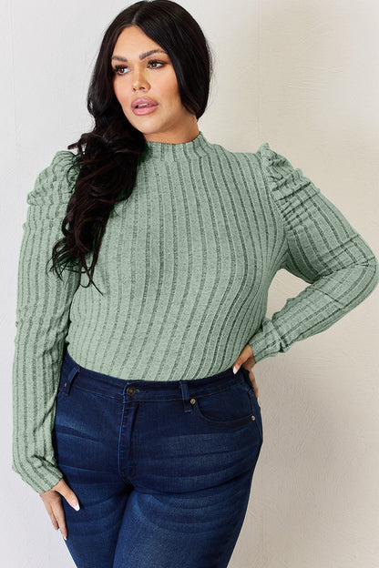 Camiseta básica de manga abullonada con cuello alto y canalé de talla grande de Bae