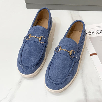 1 mocasines casuales de ante con hebilla de PU para mujer