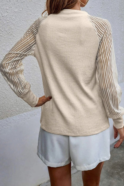 Dressy Crew Neck Striped Mesh Top